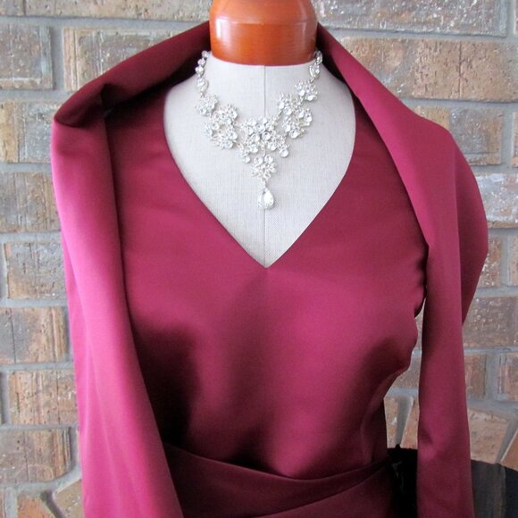 EVENING GOWN, 16, HALTER TOP + ELEGANT STOLE + LONG SKIRT -  BURGUNDY 3-PIECE - Picture 3 of 8
